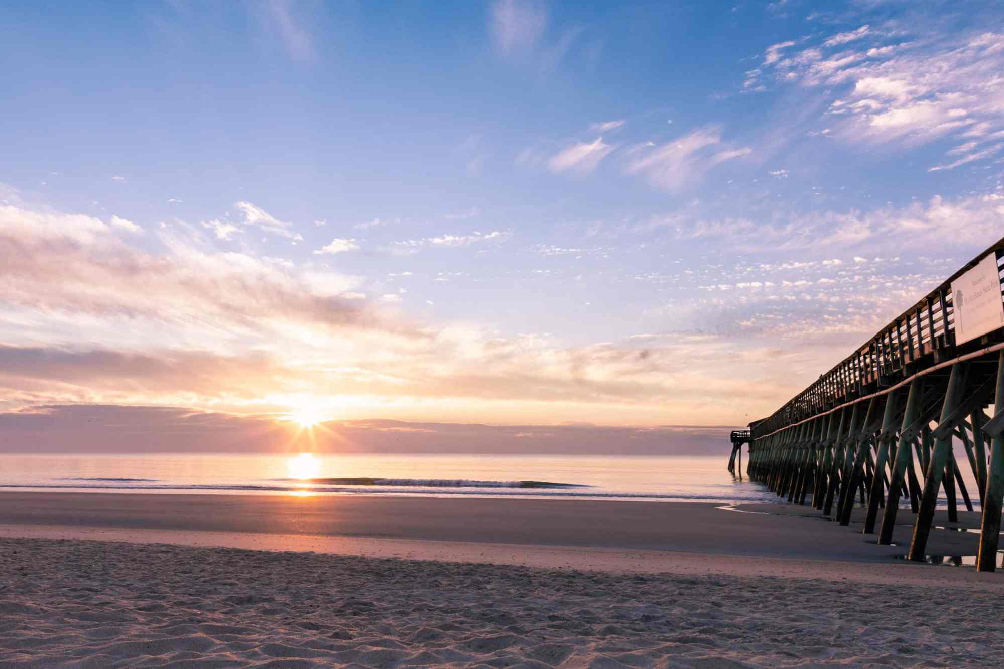 What to Expect from the Summer Weather in Myrtle Beach a beach with a pier in front of a body of water