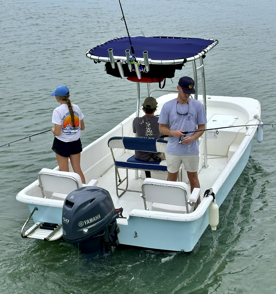 a group of people on a boat in the water
