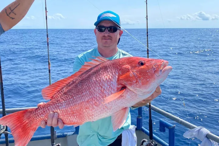 a person holding a fish in the water