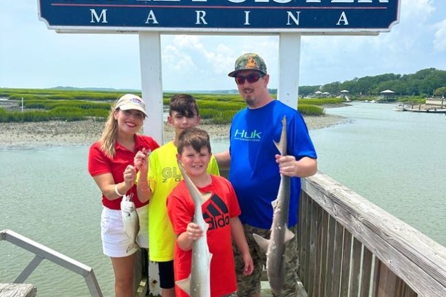 a person holding a sign in front of a pier