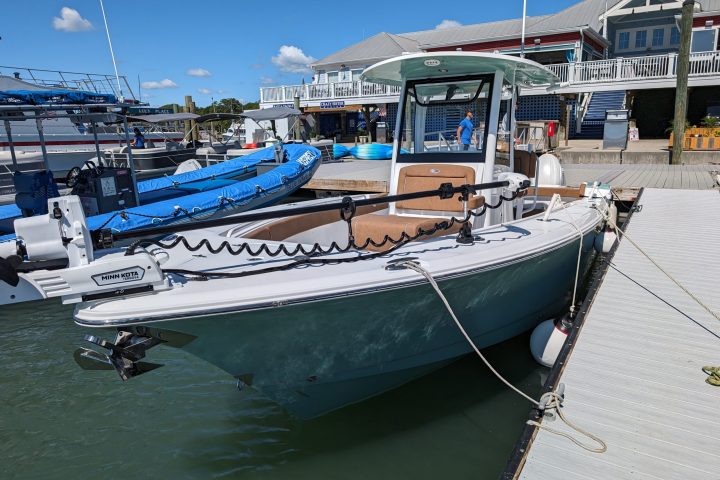 a boat is docked in a harbor
