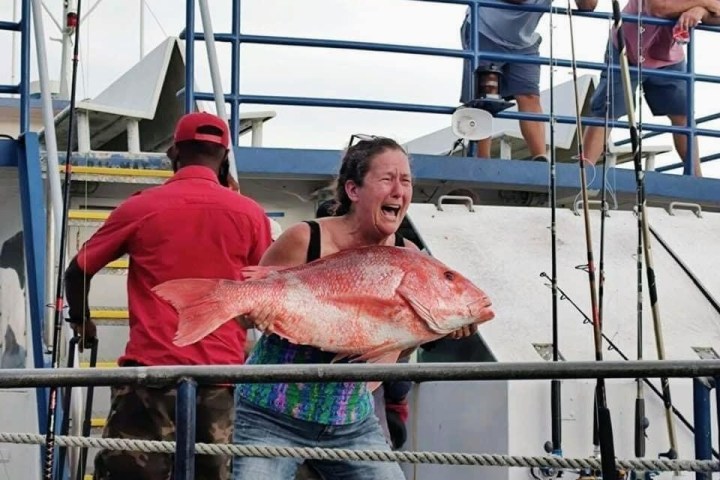 a person holding a fish