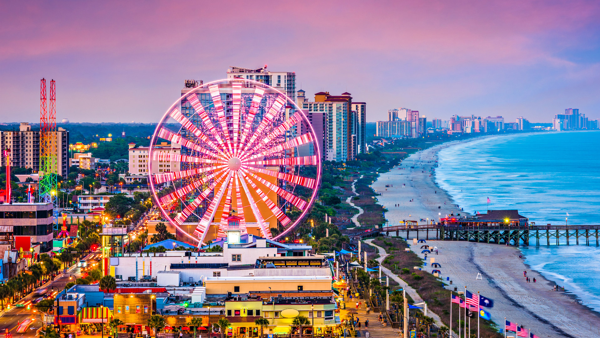 Myrtle Beach, South Carolina, USA city skyline. a large bridge over water