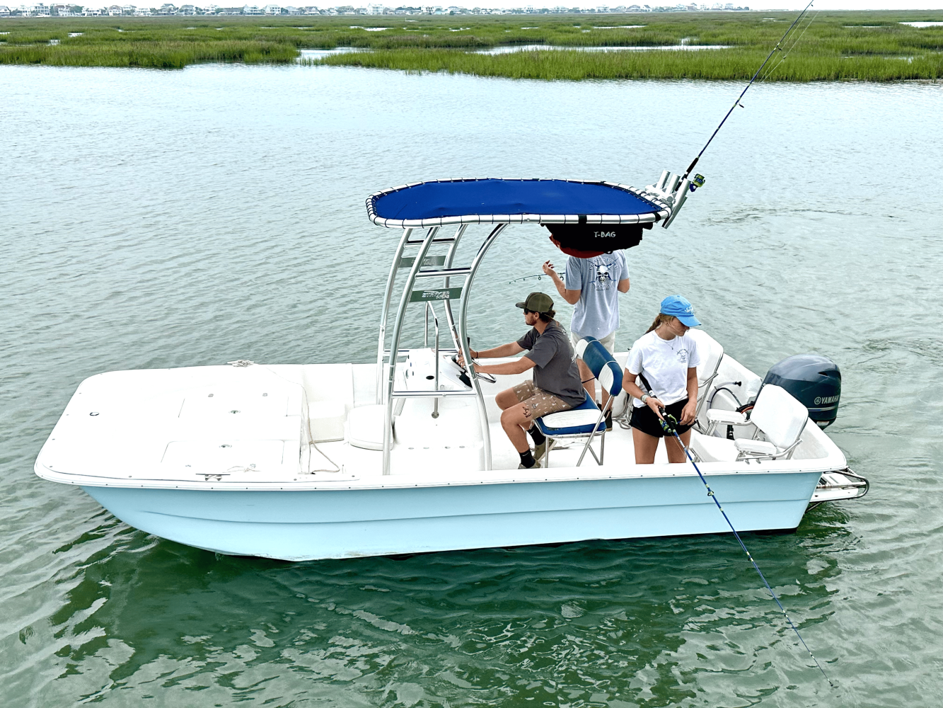 People fishing on a Crazy Sister Marina boat near Myrtle Beach, SC.